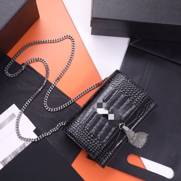 

timeless classic crocodile fringe single shoulder bag black tote bags