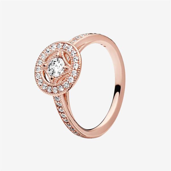 

rose gold plated wedding rings women girls wedding gift for pandora sterling silver cz diamond vintage circle ring with origin335m, Slivery;golden