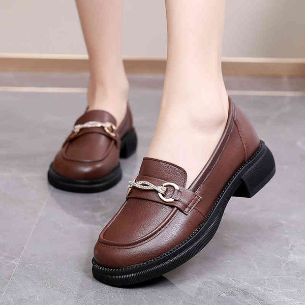 

dress shoes lefu shoes women's spring leather british style medium heel thick soled flat soft large size 43 p9zx, Black