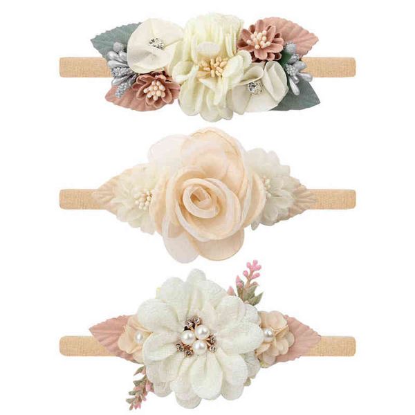 Floral Mädchen Stirnbänder Neugeborenen Baby Elastische Prinzessin Haarbänder Kinder Perle Blume Frische Stil Nette Haar Zubehör Diademas AA220323