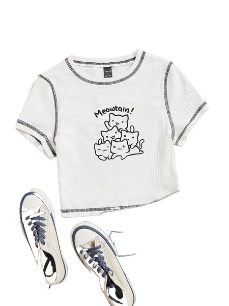 

x mschibious contrast stitch letter and cartoon graphic l9do#, White