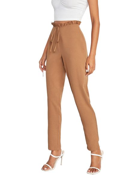 

frill trim knot front pants h4kj#, Black;white