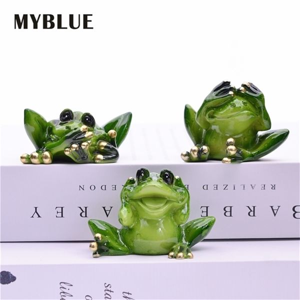 MYBLUE 3 Pz/set Parlare Ascoltare Non Guardare Rana Figurine In Miniatura Fata Giardino Nordic Casa Decorazione Della Stanza Accessori 201210