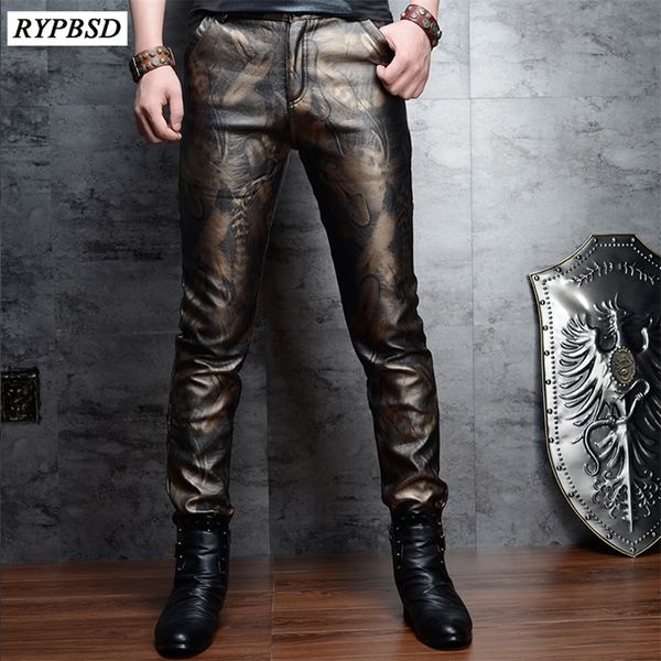 2 Farben Mode Kunstleder Hosen für Männer Slim Skinny PU Leder Hosen Männer Hohe Qualität Reißverschluss Kunstleder Bleistift Hosen 201126