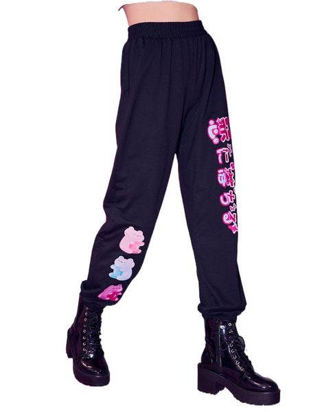 

romwe x eggmart anime cartoon bear graphic sweatpants h8ld#, Black;white