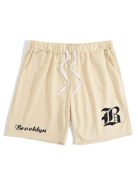

men letter graphic drawstring waist shorts e2sj#, White;black