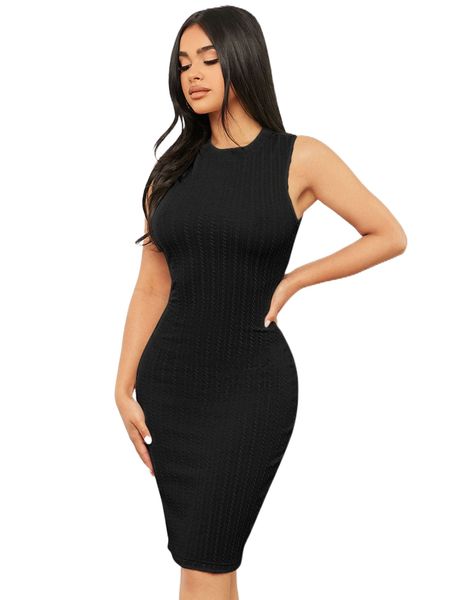 

solid cable knit bodycon dress s9yh#, Black;gray