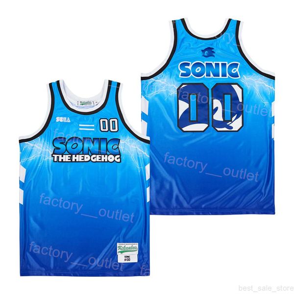 

movie basketball film 00 sonic the hedgehog jersey uniform for sport fans blue team color hip hop college university breathable pure cotton, Black