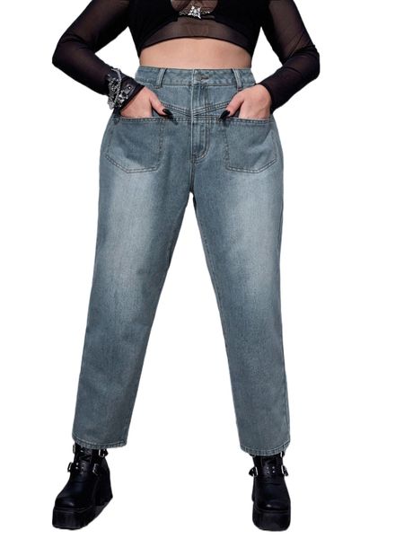 

plus pocket front washed tapered jeans y4cs#, Blue