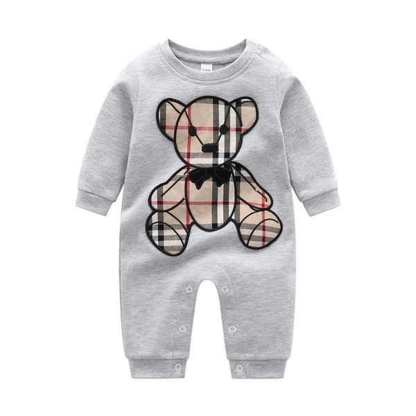 

baby rompers brand style newborn baby clothes plaid striped cotton embroidery cartoon bear toddler boy girl romper 0-24 months323w, Blue
