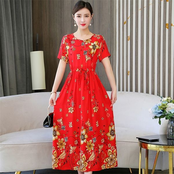 

vintage floral print maxi dress women boho short sleeve long o-neck casual bohemian woman es belt 220504, Black;gray