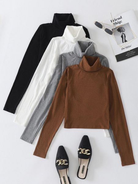 

4pcs ribbed knit turtleneck tee m6ah#, White