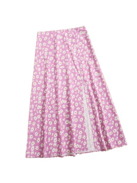 

ditsy floral split thigh skirt 64dn#, Black