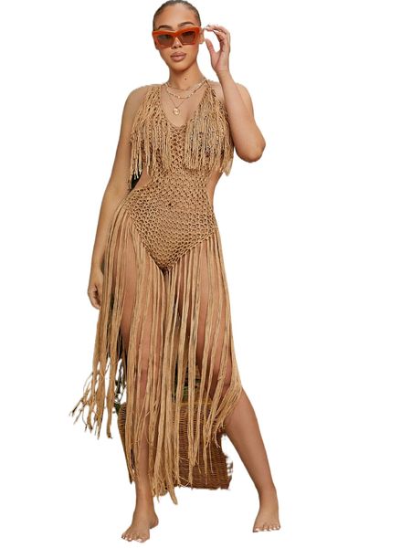 

tie backless fringe trim crochet cover up c7h7#, White;black