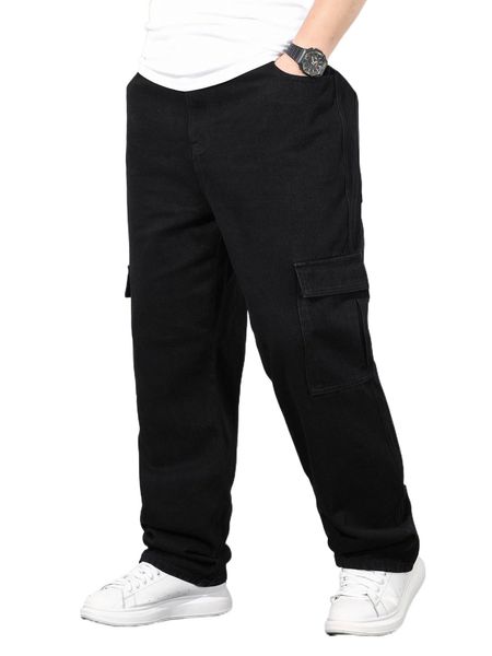

extended sizes men flap pocket side cargo jeans e9nt#, Blue