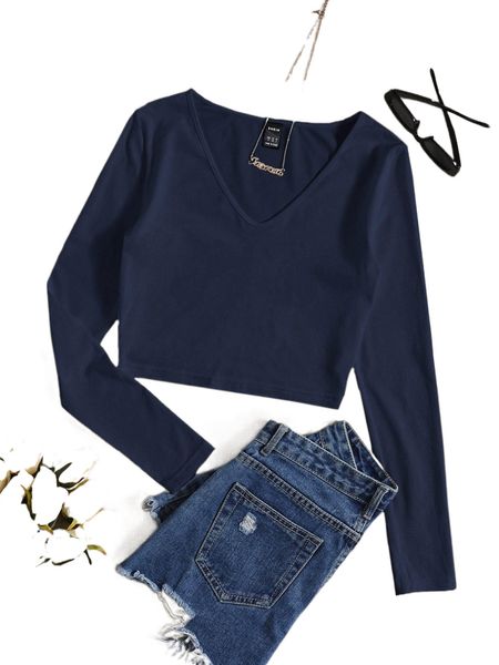 

solid v neck crop tee p6nw#, White