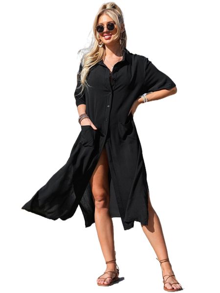 

plain slit thigh kimono n650#, White;black