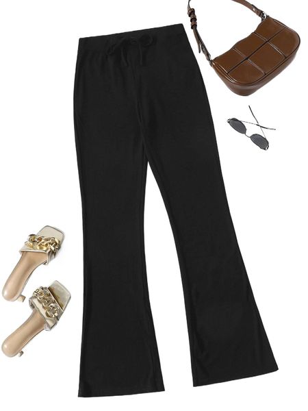 

knot front boot-cut sweatpants 12dr#, Black;white