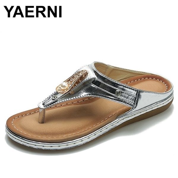 

yaerniwomen casual crystal flat shoes summer nonslip flip flops slippers ladies outdoor beach sandalsfemale new design slippers 210402, Black