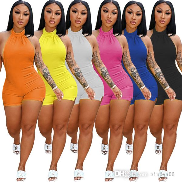 

designer womens jumpsuits hanging neck rompers backless one-piece shorts bodysuit, Black;white