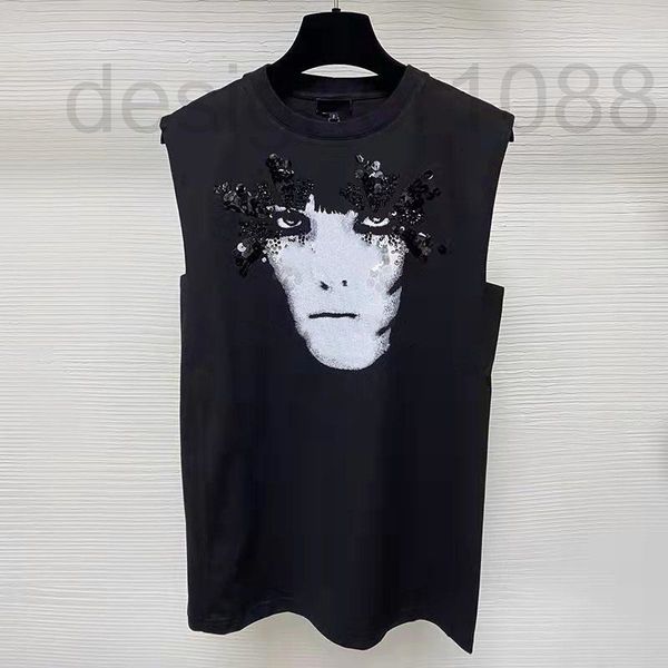 

women's tanks & camis designer 2022 xiaoxiangfeng handmade bead piece drill round neck zhou xun same black and white beauty t-shirt pur