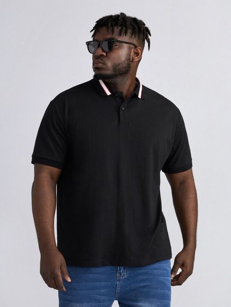 

extended sizes men button front striped polo shirt e7z2#, White;black
