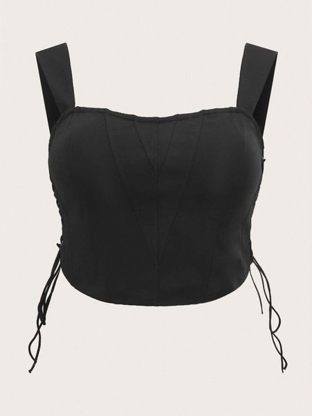 

plus grommet eyelet lace up side cami 91pd#, Black