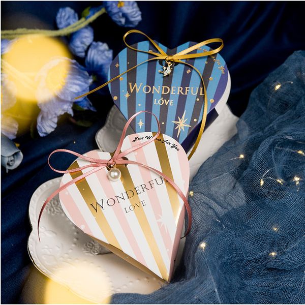 

wedding favor holders gift boxes heart shape chocolate candy stripe paper box 4 colors for choose