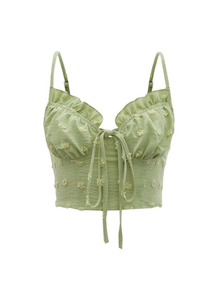 

mod swiss dot ruched bust frill trim bustier crop cami c2xn#, White