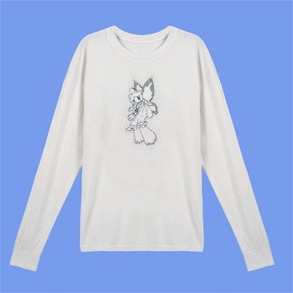 

summer autumn longsleeve loose causal women print shine angel shirt cotton white long sleeve women 210311