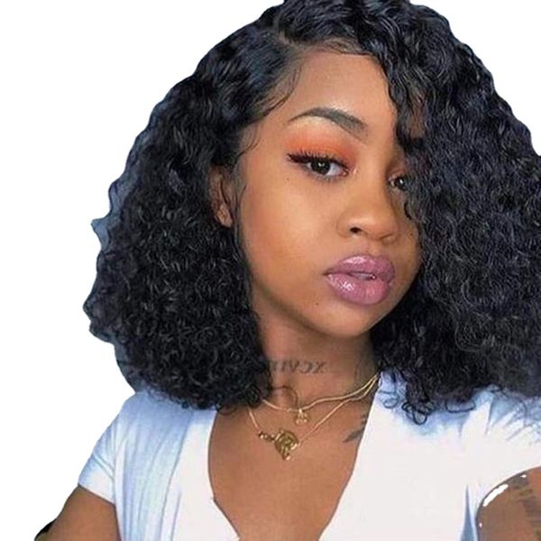 

short curly human hair wig pixie cut wig pre plucked curly with baby hair 13x6 lace front wig wow queen, Black