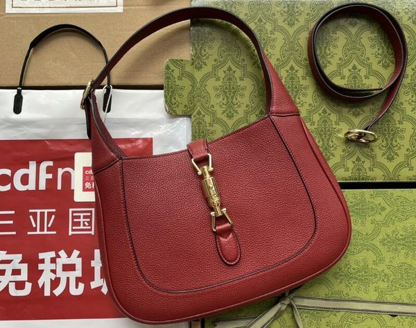 Realfine Bags 5a 636709 27,5 см Jackies 1961 Маленькая тотация натуральная зерновая красная кожаная сумка кожи для женщин с пылью сумкой