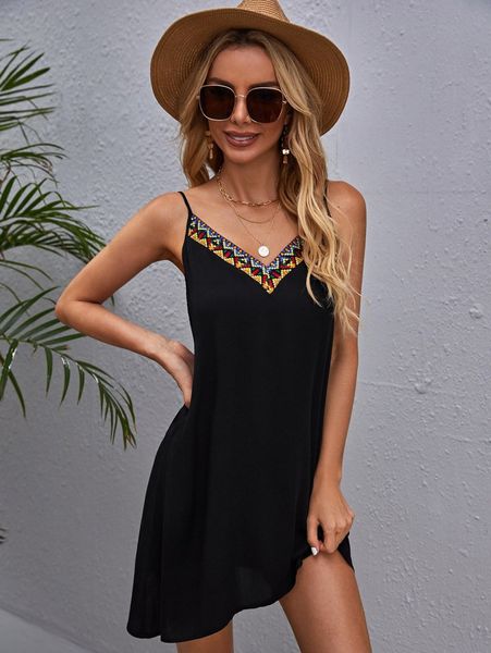 

contrast tape trim cami dress d3oc#, Black;gray