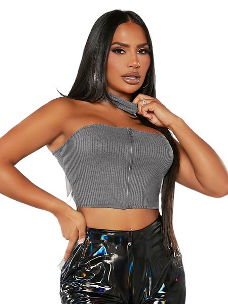 

sxy zipper front crisscross back crop halter f0kq#, White