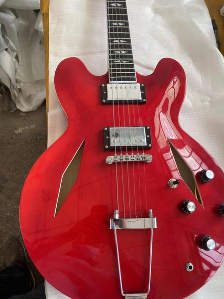 

jazz electric guitar metallic red semi hollow body double diamond hole