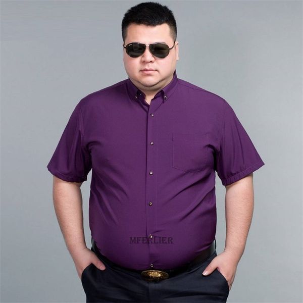 

summer plus size 12xl 10xl 14xl 160kg men shirt short sleeve purple black navy blue business formal office wedding dress 220606, White;black