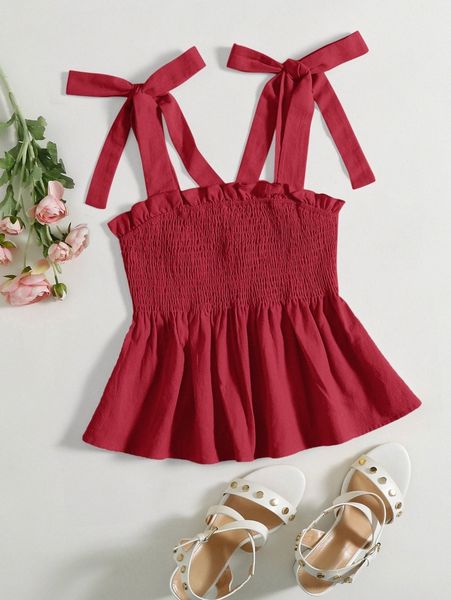 

ruffle hem shirred knotted cami n00z#, White