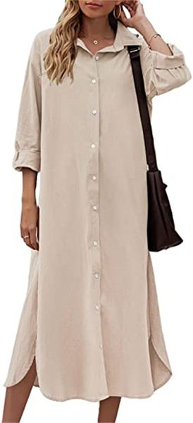 

& tees women's cotton and linen shirtdress casual loose skirt, White
