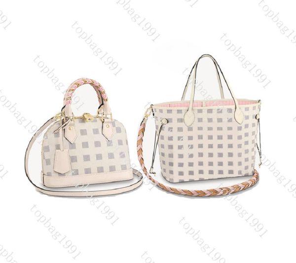 

n45295 n45294 designer women shopping bag cowhide leather mm luxury white check handmade braided handbag bb purse tote clutch shoulderbag fa