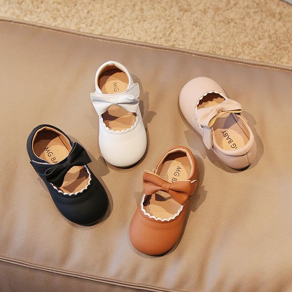 

kids girls shoes 4 colors fashion butterfly-knot children leather shoes pu soft bottom baby shoes, Black;grey