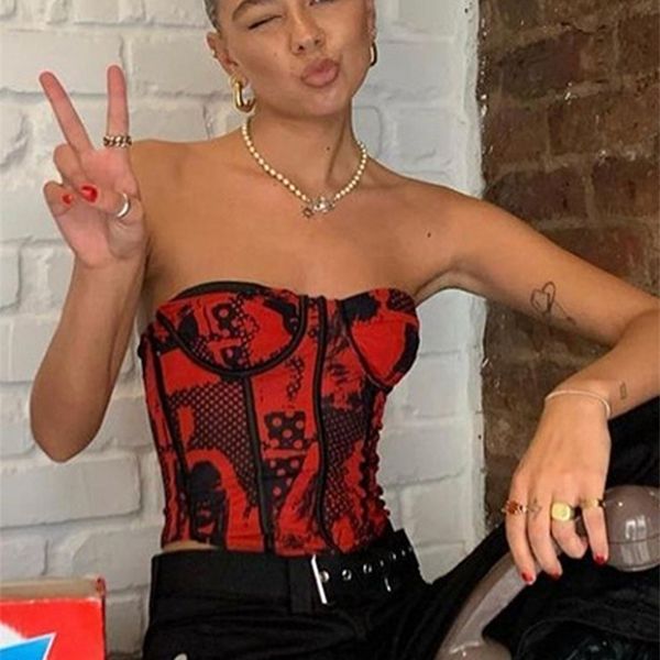 

weird puss women print corset backless striped patchwork stretch skinny wild summer trend girl street vest 220511, White