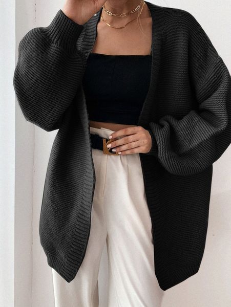 

drop shoulder open front cardigan l458#, White;black