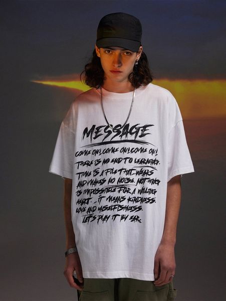 

men drop shoulder slogan graphic 74gr#, White;black