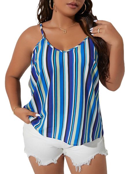 

plus vertical striped cami e64w#, Black