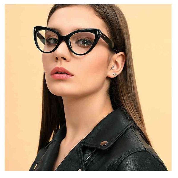 

2022 lates glasses facory direc sales ani-blue-ray reading women ca shape frame blue bloking decorae, White;black