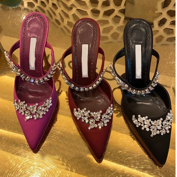 Туфли на шпильках Атласные женские роскошные сандалии с кристаллами и кристаллами высшего качества Вечерние тапочки высотой 9 см 35-42 240229