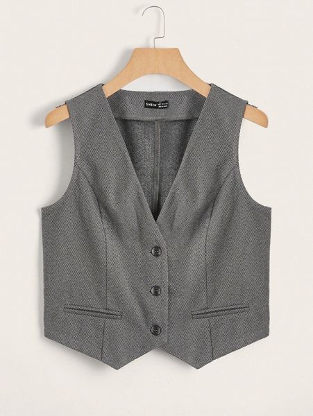 

herringbone hanky hem vest blazer u7ms#, White