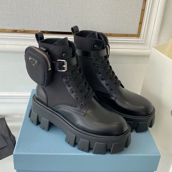 Dupe AAAAA Tasarımcı Boots Rois Monolith Boots Calfskin Martin Ayakkabı Platformu Platformu Çıkarılabilir Naylon Poşet Savaş Bot