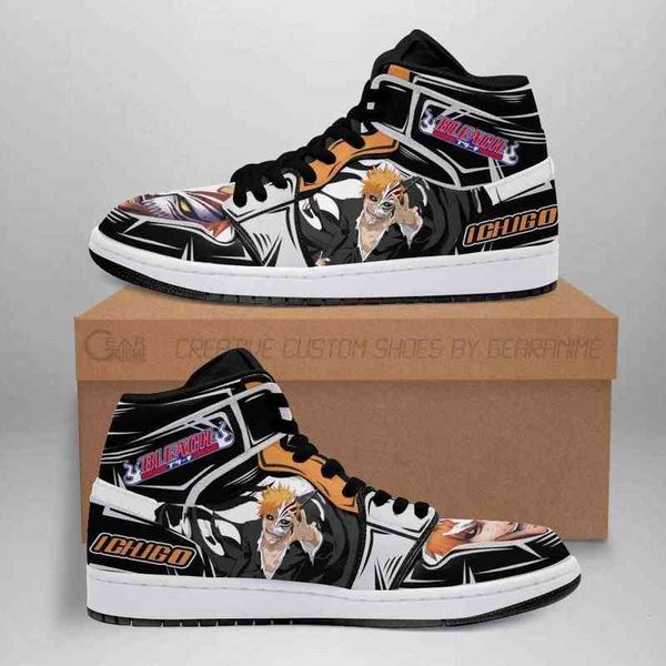 

ichigo half hollow sneakers bleach anime shoes fan gift idea, Black