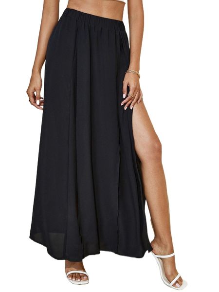 

split hem high waist skirt y6pa#, Black